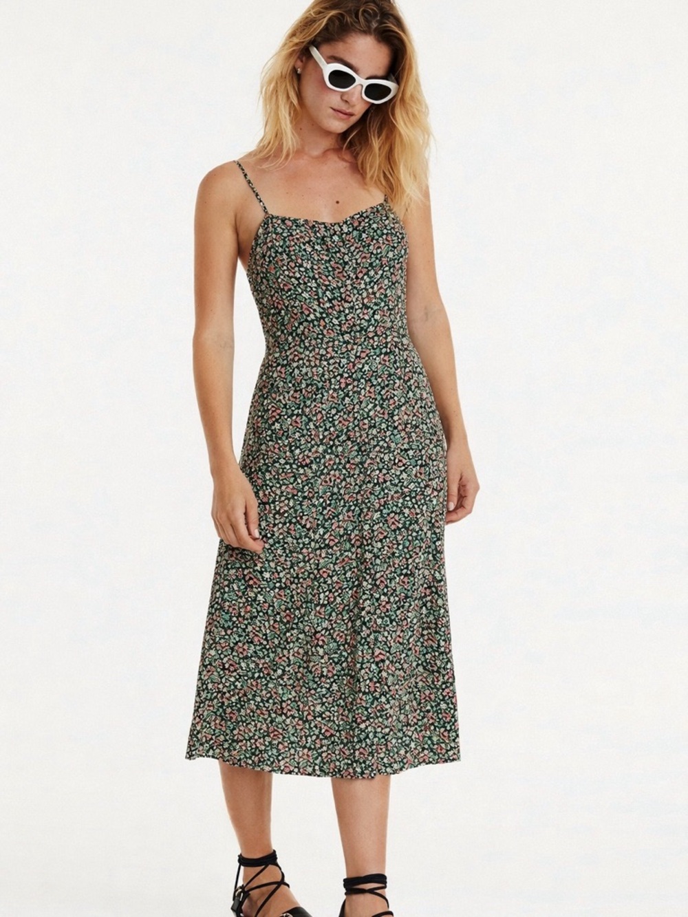 The Kooples Paris Floral Slip Dress Black Multi Ditsy Print Size 2